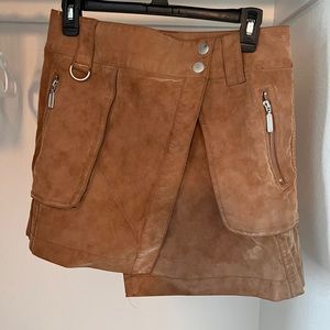 Asymmetrical Suede Tan YKK Fashion Skirt with Zippers